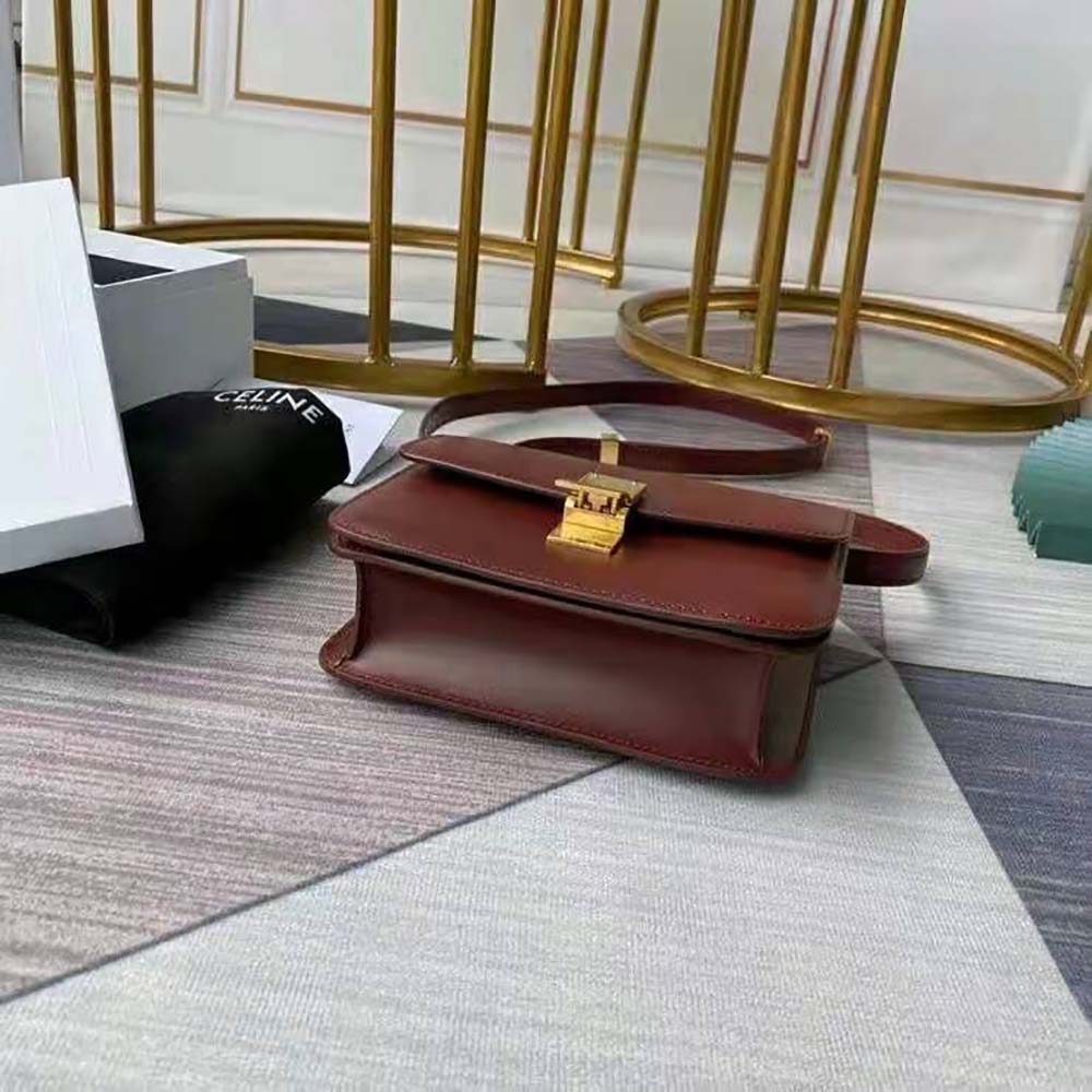 Celine Women Teen Classic Bag in Box Calfskin-Maroon - image 5