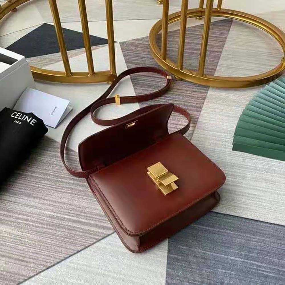 Celine Women Teen Classic Bag in Box Calfskin-Maroon - image 6