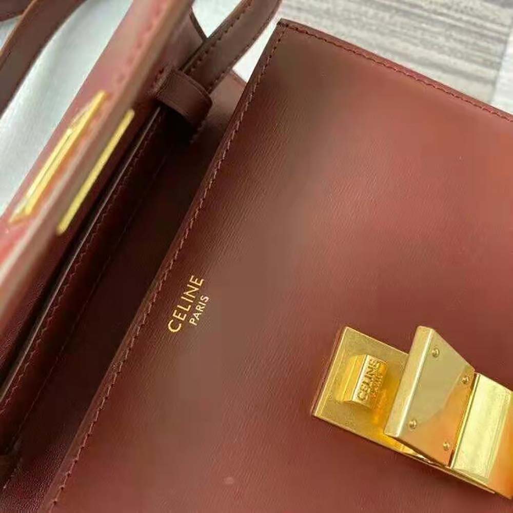 Celine Women Teen Classic Bag in Box Calfskin-Maroon - image 9