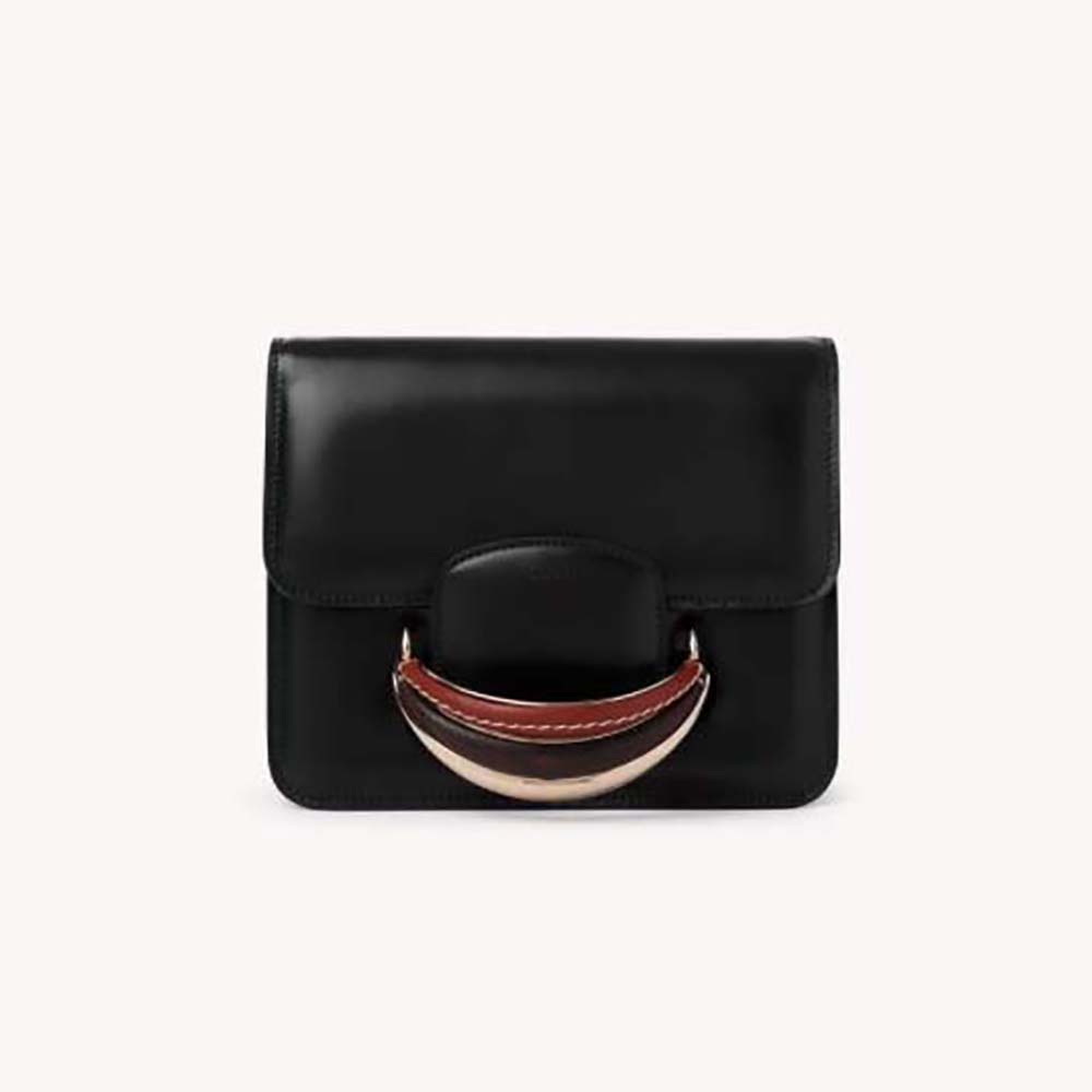 Front angle of Chloe Women Kattie Cross-Body Bag in shiny black calfskin