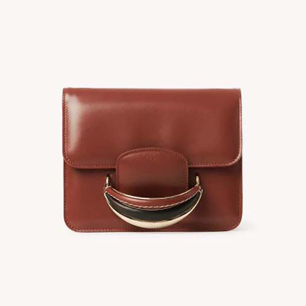 Front view of Chloe Women Kattie Cross-Body Bag in shiny brown calfskin