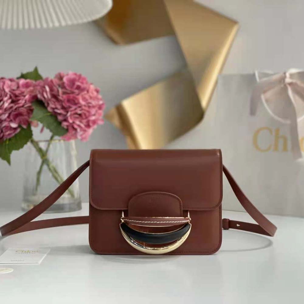Close-up of gold hardware and leather texture on Chloe Women Kattie Cross-Body Bag