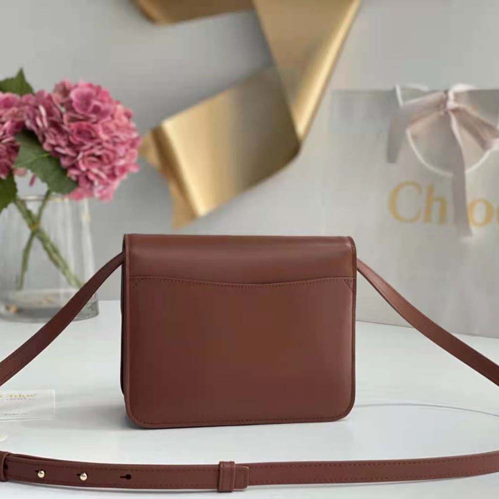 Side angle showing adjustable strap of Chloe Women Kattie Cross-Body Bag in brown