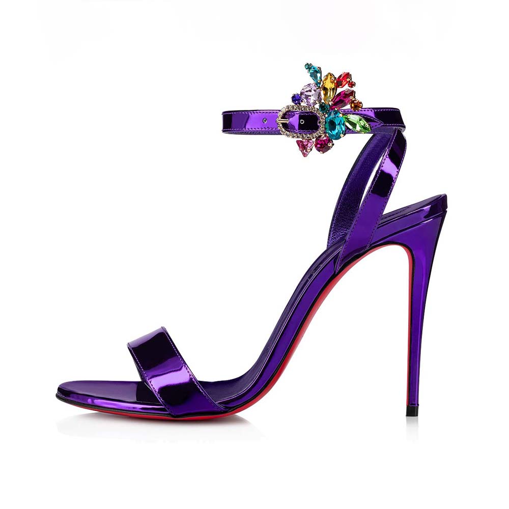 Side view of Christian Louboutin Women Goldie Joli 100 mm Heel Height-Purple sandal