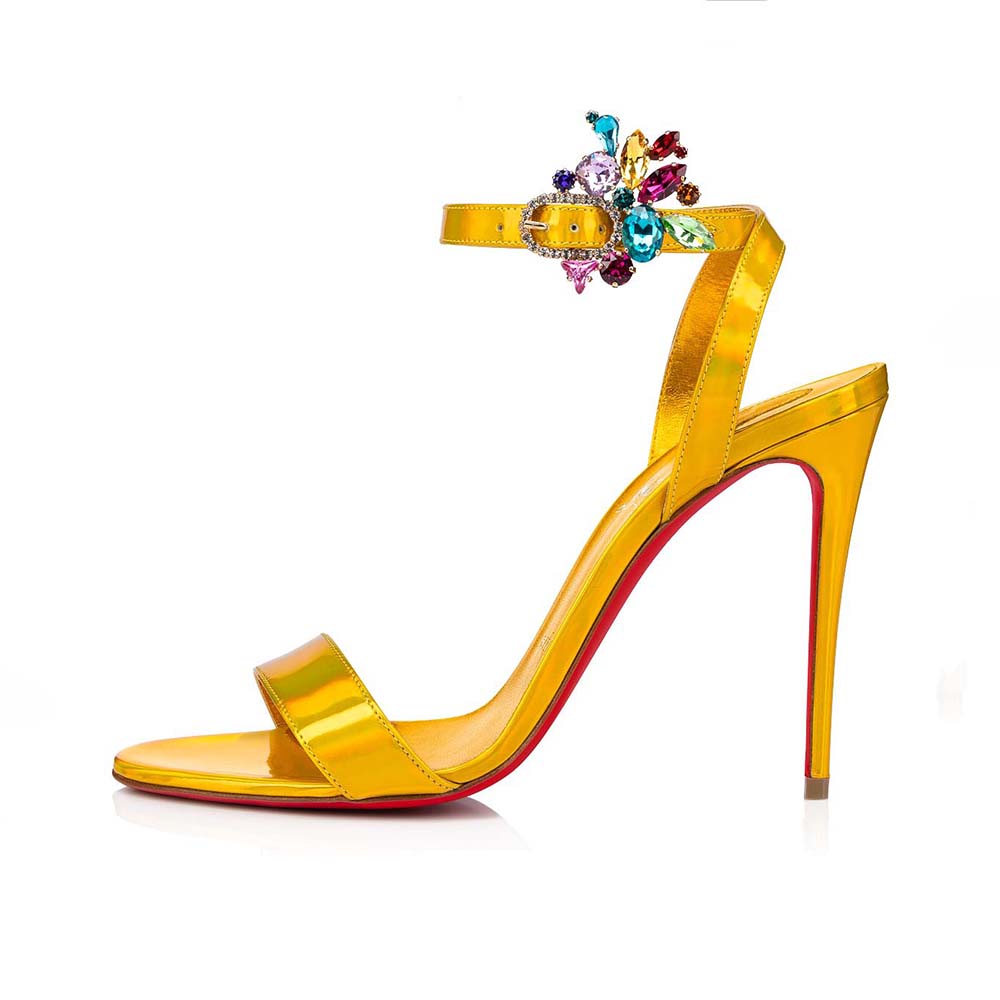 Side profile of Christian Louboutin Women Goldie Joli 100 mm Heel Height-Yellow sandal