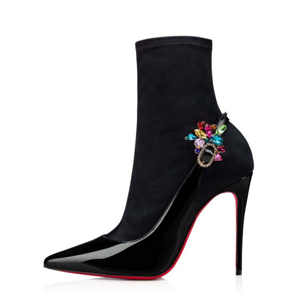 Side view of Christian Louboutin Women Jessie Booty Joli 100 mm Heel Height-Black
