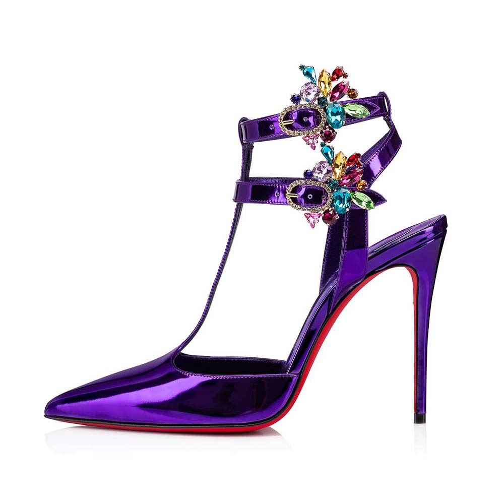 Side view of Christian Louboutin Women Maravilla Joli 100 mm Heel Height-Purple sandal