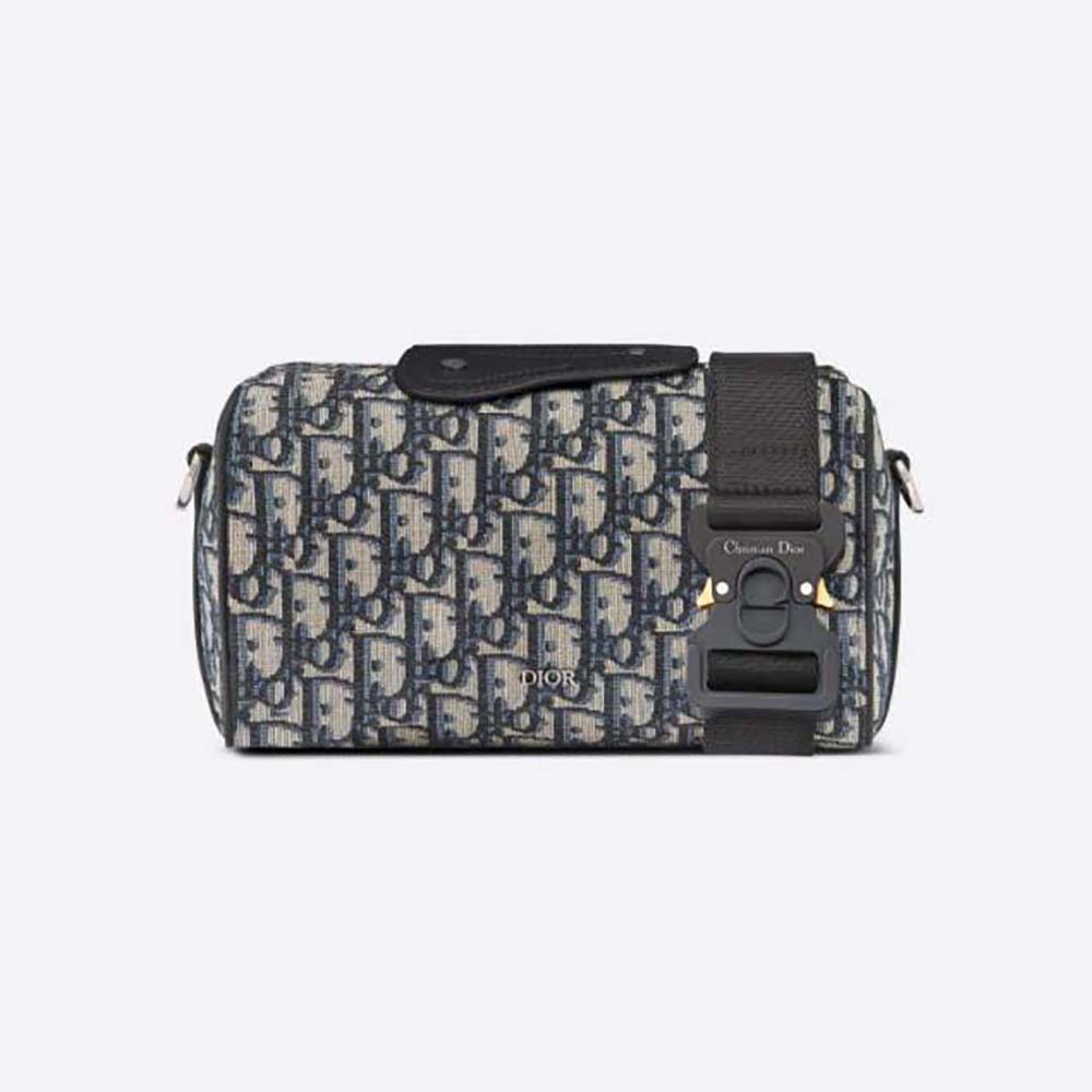 Front angle of Dior Men Lingot 22 Bag Beige and Black Dior Oblique Jacquard