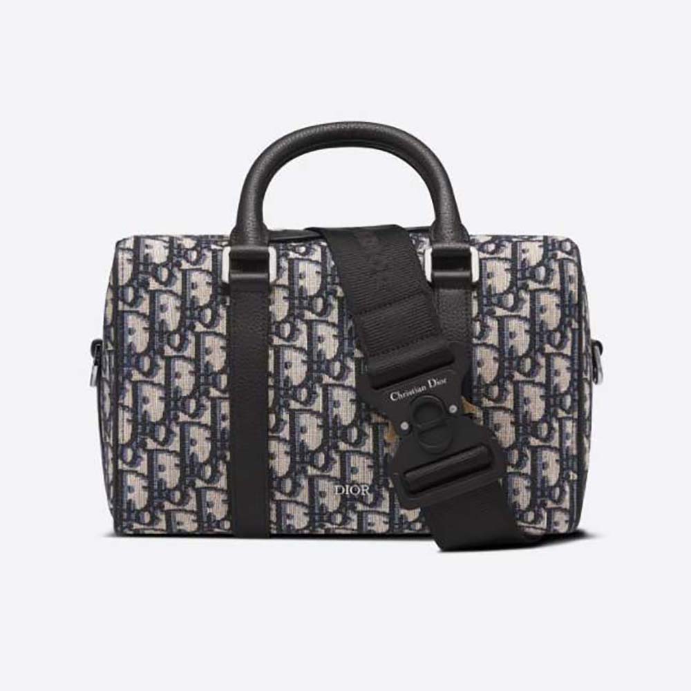 Front view of Dior Men Lingot 26 Bag Beige and Black Dior Oblique Jacquard