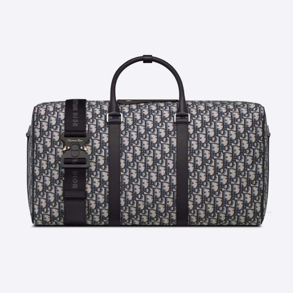 Front view of Dior Men Lingot 50 Bag Beige and Black Dior Oblique Jacquard