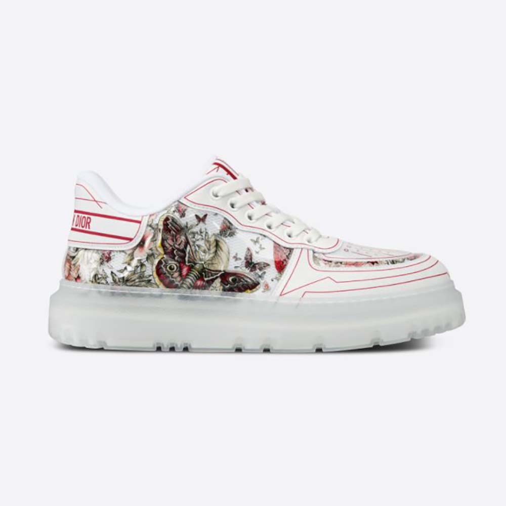 Side profile of Dior Women Addict Sneaker White Calfskin and Technical Fabric
