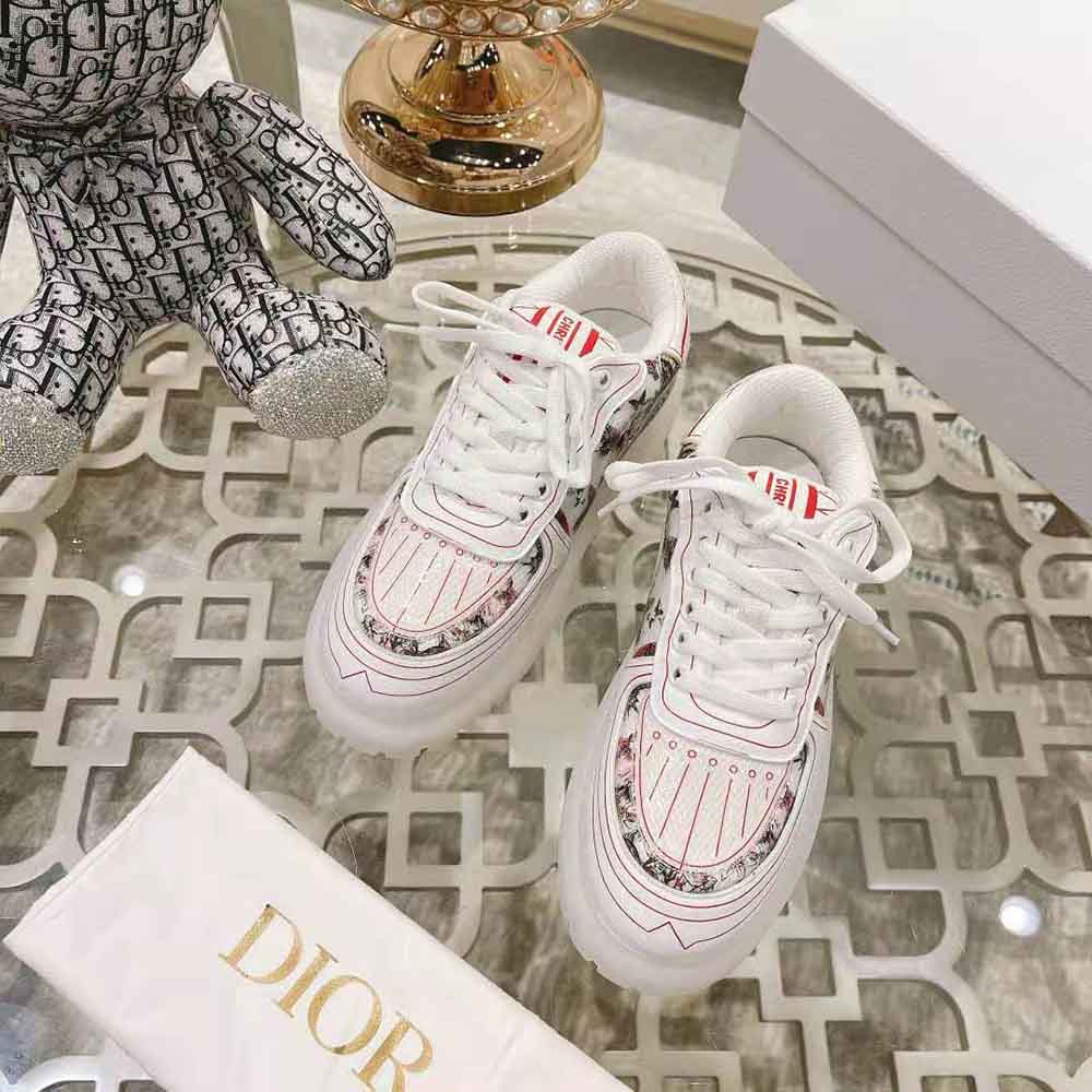 Close-up of signature Dior branding on sneaker heel and tongue