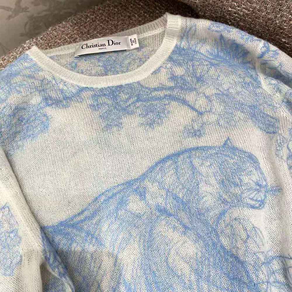 Dior Women Chez Moi Embroidered Sweater Cornflower Blue Technical Cashmere Knit - image 9