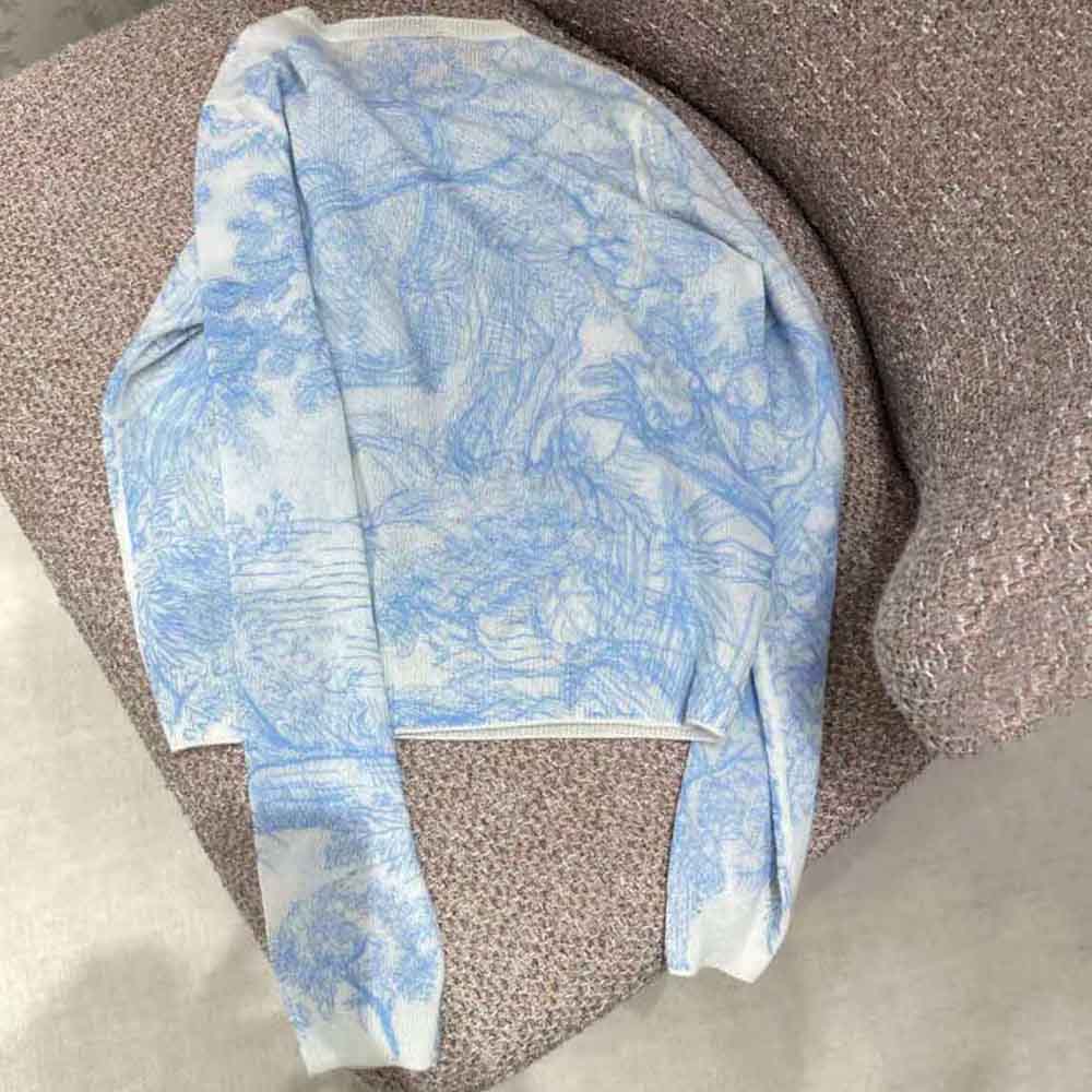 Dior Women Chez Moi Embroidered Sweater Cornflower Blue Technical Cashmere Knit - image 7
