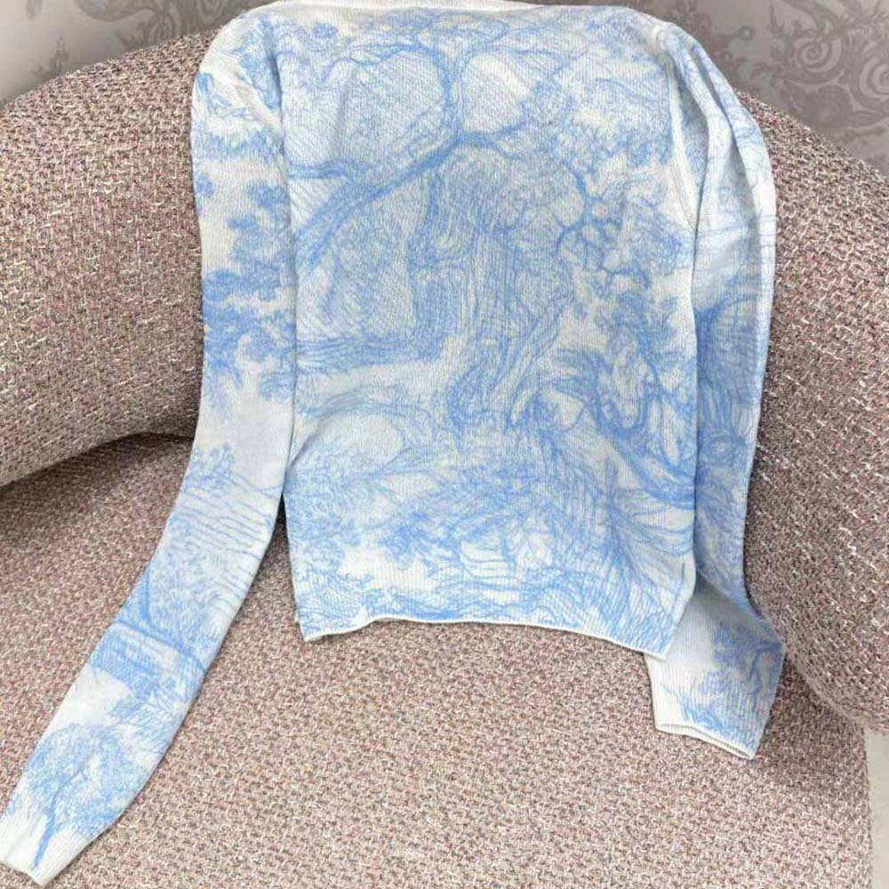 Dior Women Chez Moi Embroidered Sweater Cornflower Blue Technical Cashmere Knit - image 6