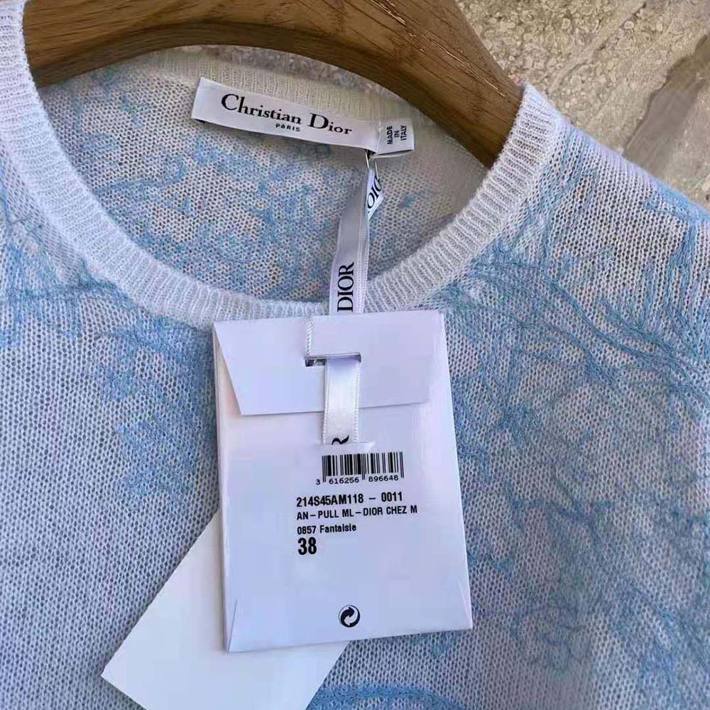 Dior Women Chez Moi Embroidered Sweater Cornflower Blue Technical Cashmere Knit - image 8