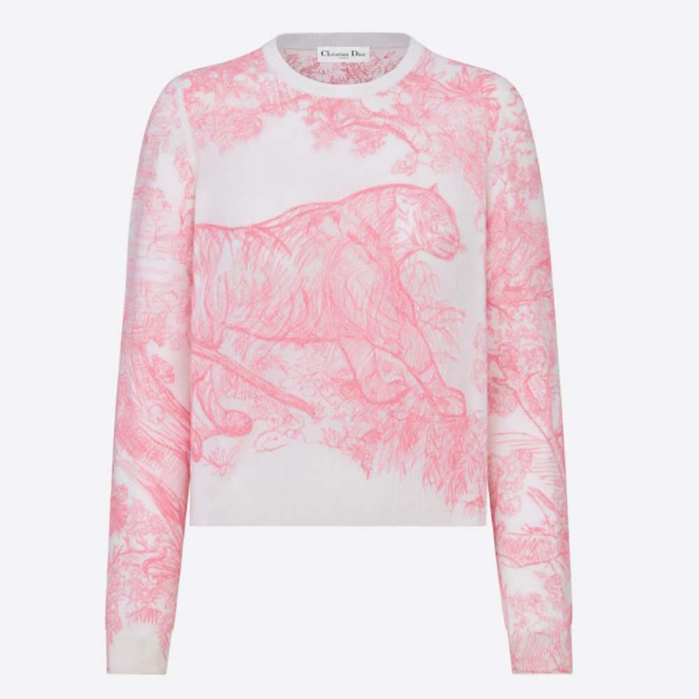 Front view of Dior Women Chez Moi Embroidered Sweater Peony Pink