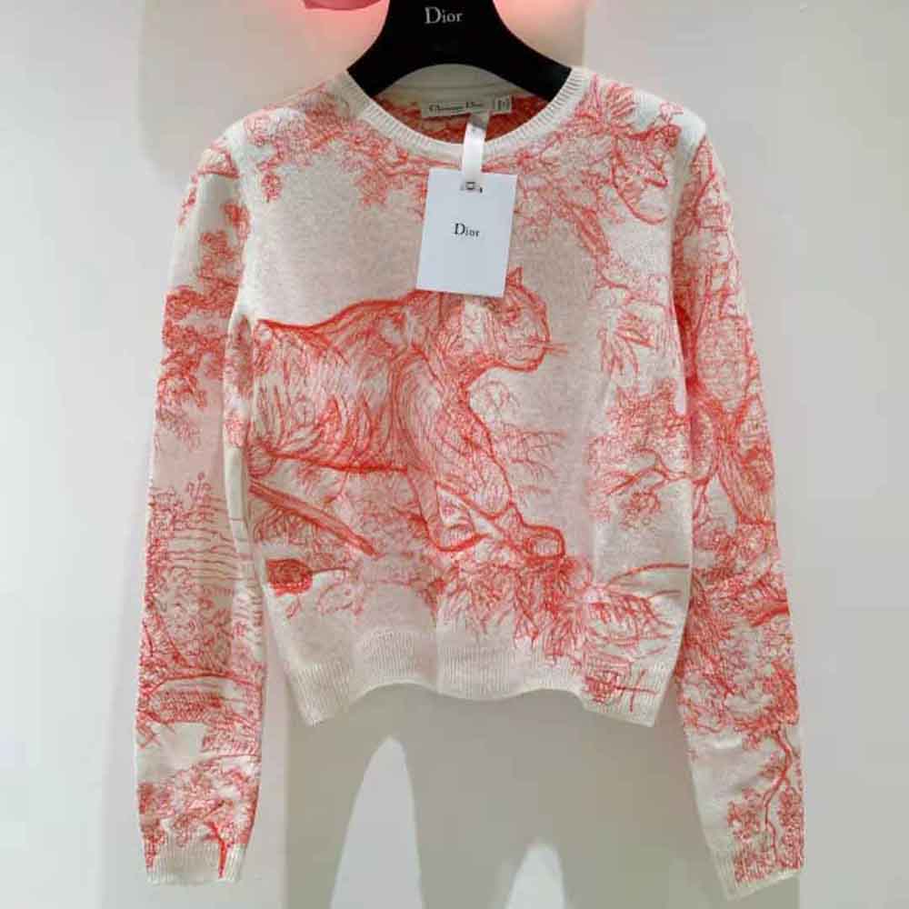 Close-up of embroidery detail on Dior Women Chez Moi Sweater