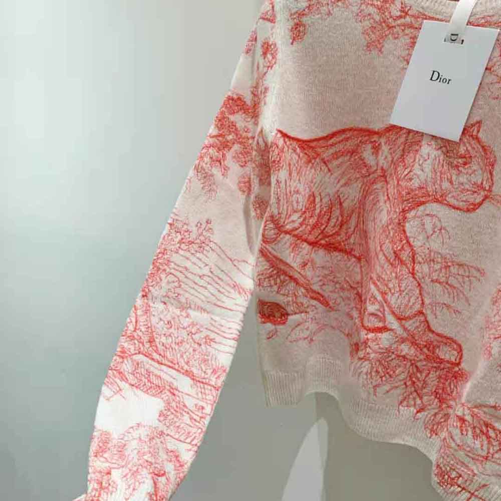 Dior Women Chez Moi Embroidered Sweater Peony Pink Technical Cashmere Knit - image 9