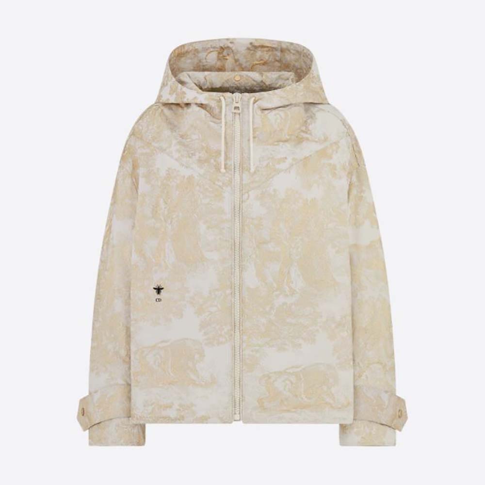 Front view of Dior Women D-Way windbreaker in gold-tone jacquard fabric