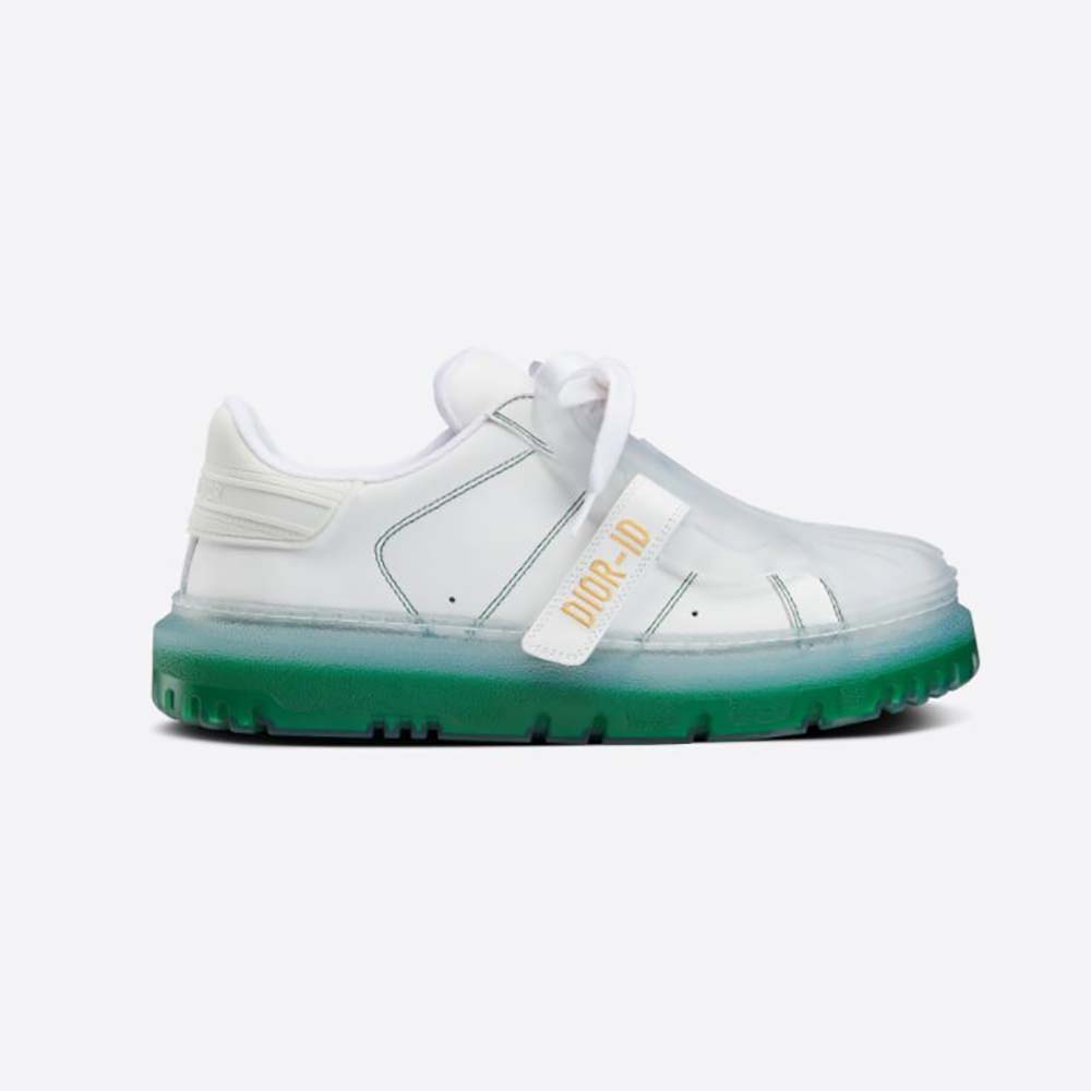 Side view of Dior Women Dior-Id Sneaker White Calfskin and Cypress Green Transparent Rubber