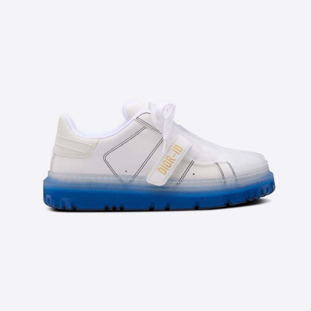 Side view of Dior Women Dior-Id Sneaker White Calfskin and Deep Blue Transparent Rubber