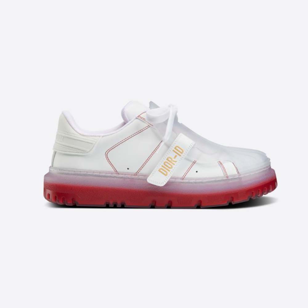 Side view of Dior Women Dior-Id Sneaker White Calfskin and Transparent Red Rubber