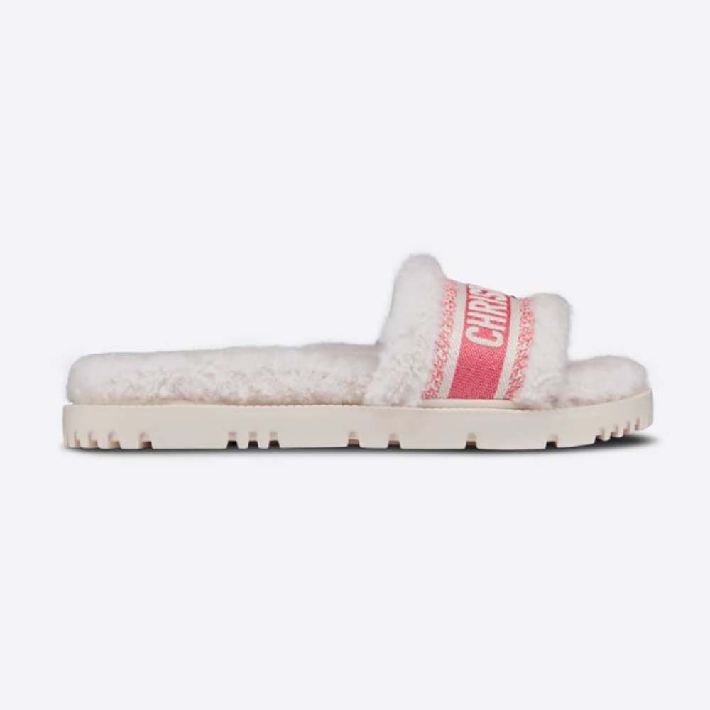 Side view of Dior Women Dway Slide Peony Pink showing embroidery
