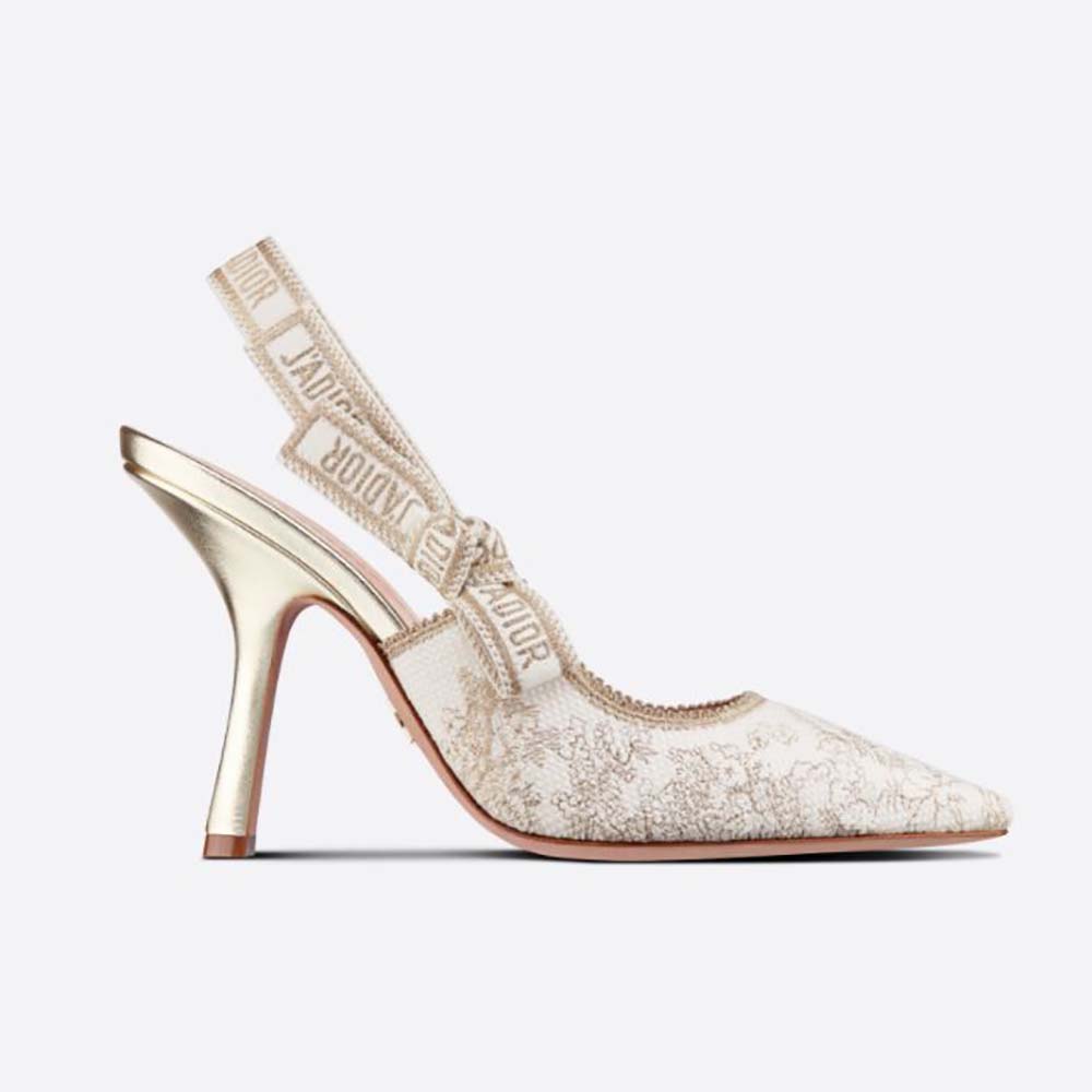 Front angle of Dior Women J adior Slingback Pump white embroidery