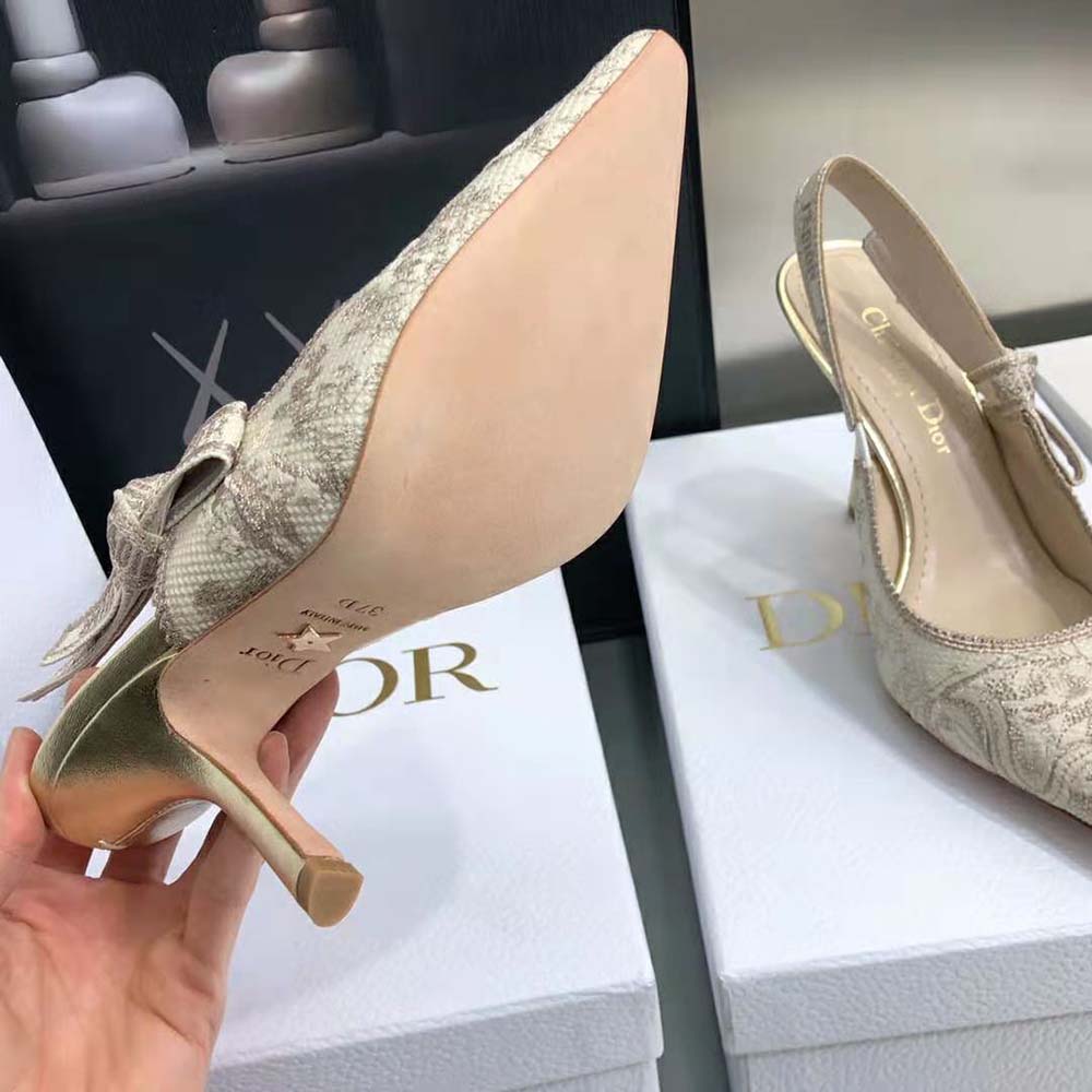 Dior Women J adior Slingback Pump White and Gold-Tone Toile de Jouy Embroidered Cotton - image 10