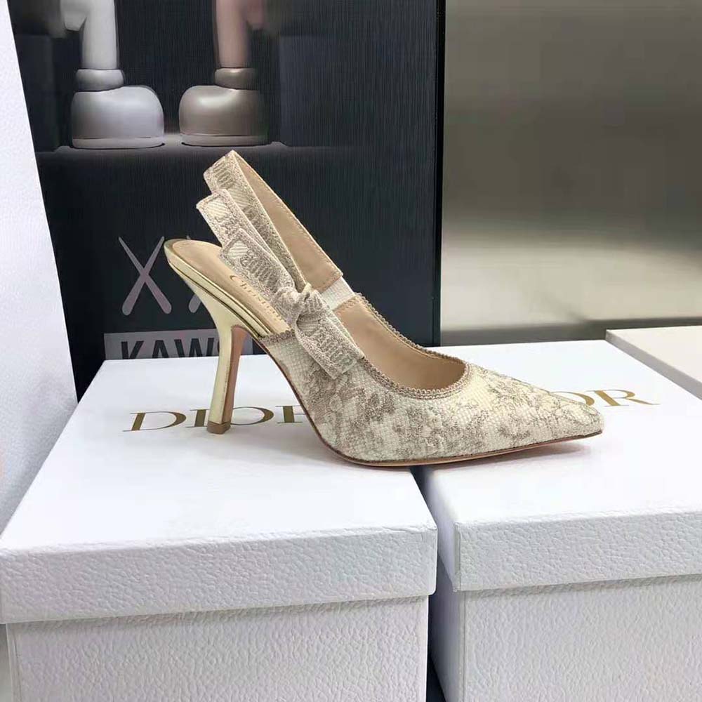 Dior Women J adior Slingback Pump White and Gold-Tone Toile de Jouy Embroidered Cotton - image 4