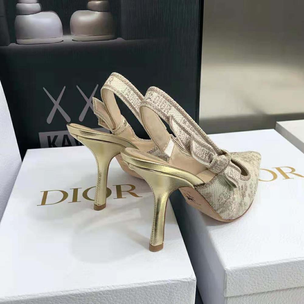 Dior Women J adior Slingback Pump White and Gold-Tone Toile de Jouy Embroidered Cotton - image 8