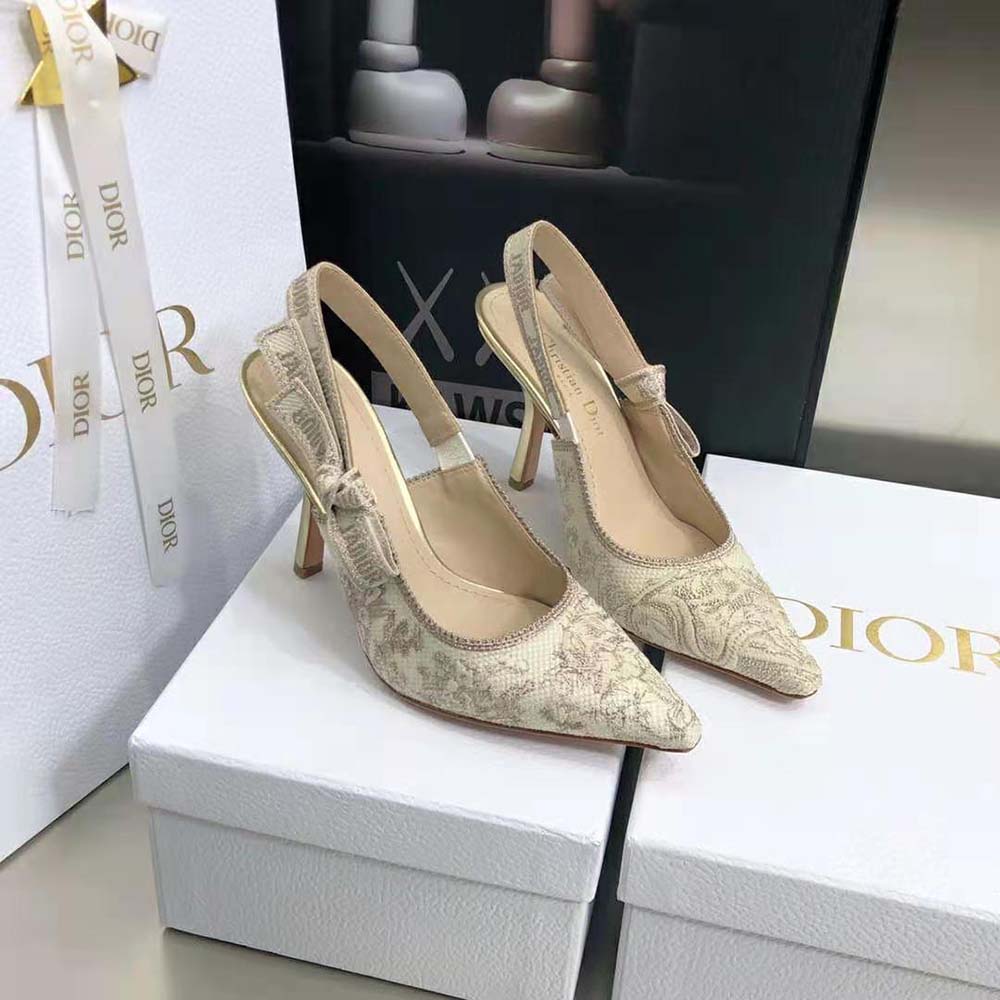 Side view of Dior Women J adior Slingback Pump showing heel silhouette
