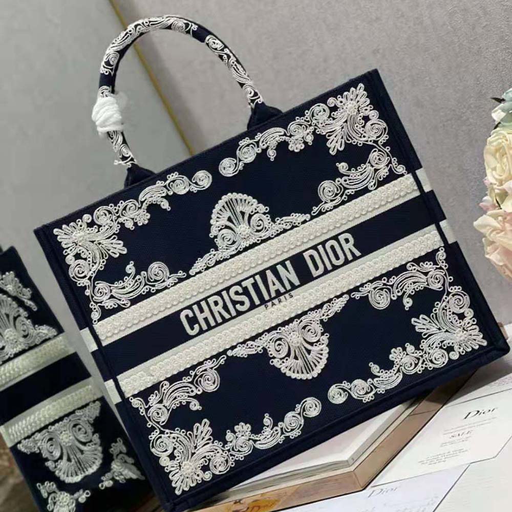 Dior Women Large Dior Book Tote Blue and White Cornely-Effect Embroidery - image 4