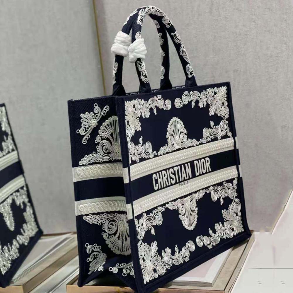 Dior Women Large Dior Book Tote Blue and White Cornely-Effect Embroidery - image 5