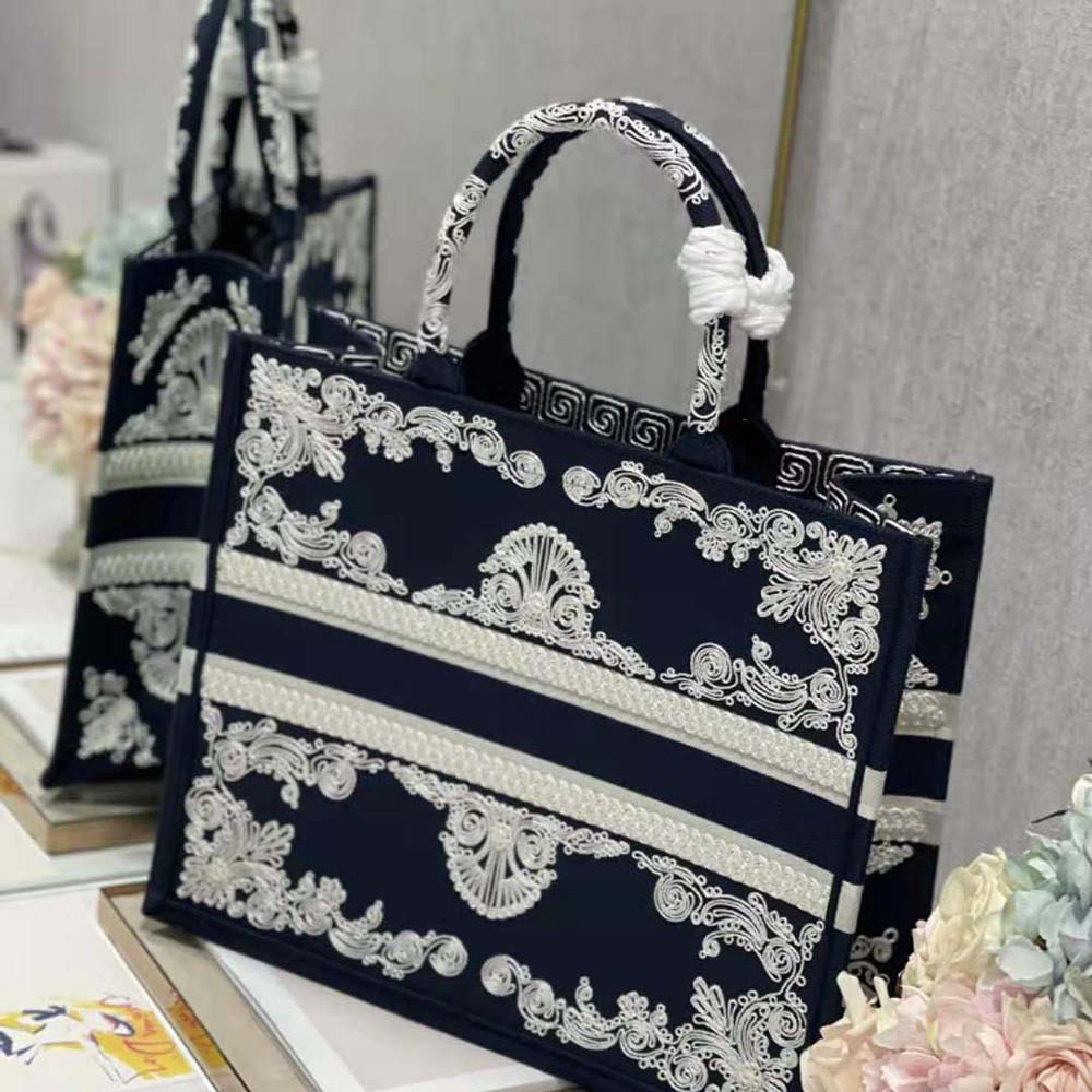 Dior Women Large Dior Book Tote Blue and White Cornely-Effect Embroidery - image 6