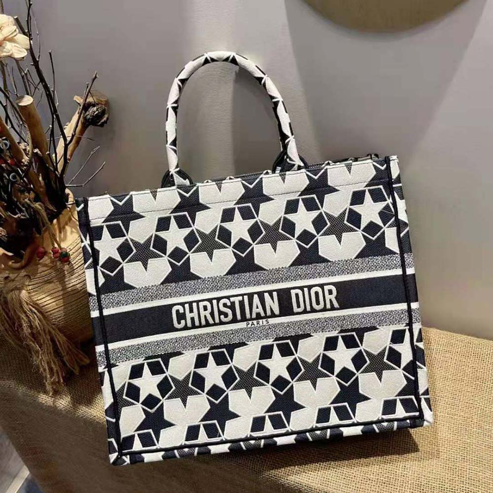 Dior Women Large Dior Book Tote Blue and White Dior Etoile Embroidery - image 4