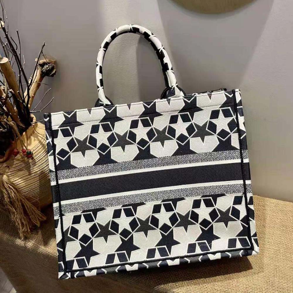 Dior Women Large Dior Book Tote Blue and White Dior Etoile Embroidery - image 5