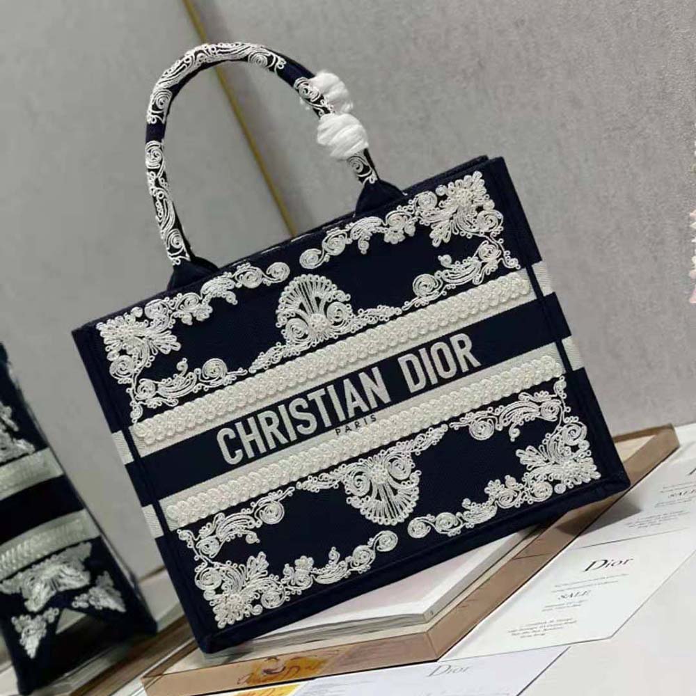Dior Women Medium Dior Book Tote Blue Cornely-Effect Embroidered Calfskin - image 4