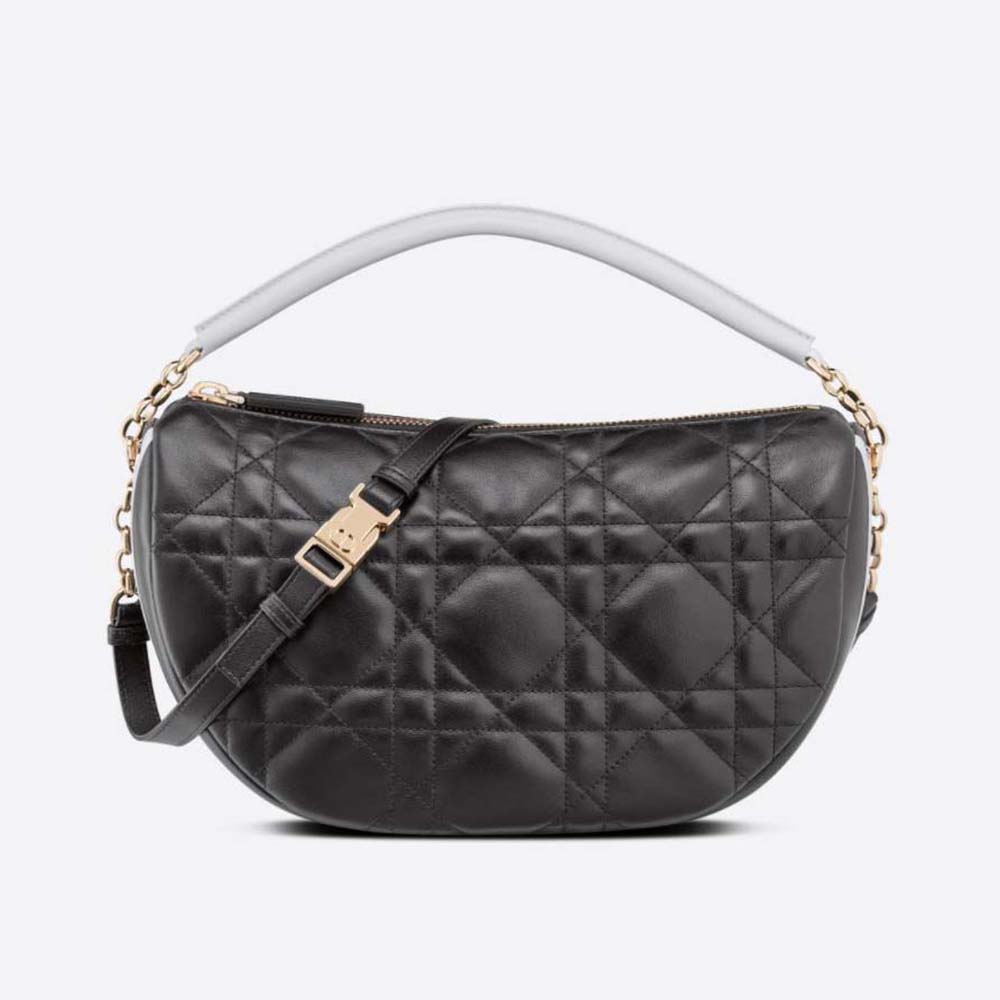Front view of Dior Women Medium Dior Vibe Hobo Bag Black Cannage Lambskin