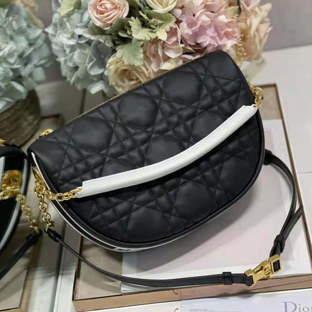 Side angle showing medium hobo silhouette of Dior Women Medium Dior Vibe Bag