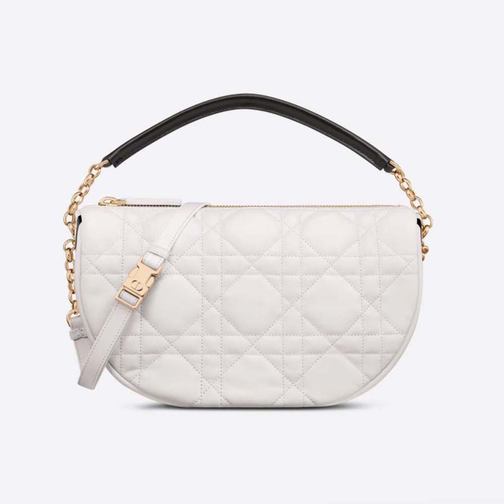 Front view of Dior Women Medium Dior Vibe Hobo Bag White Cannage Lambskin