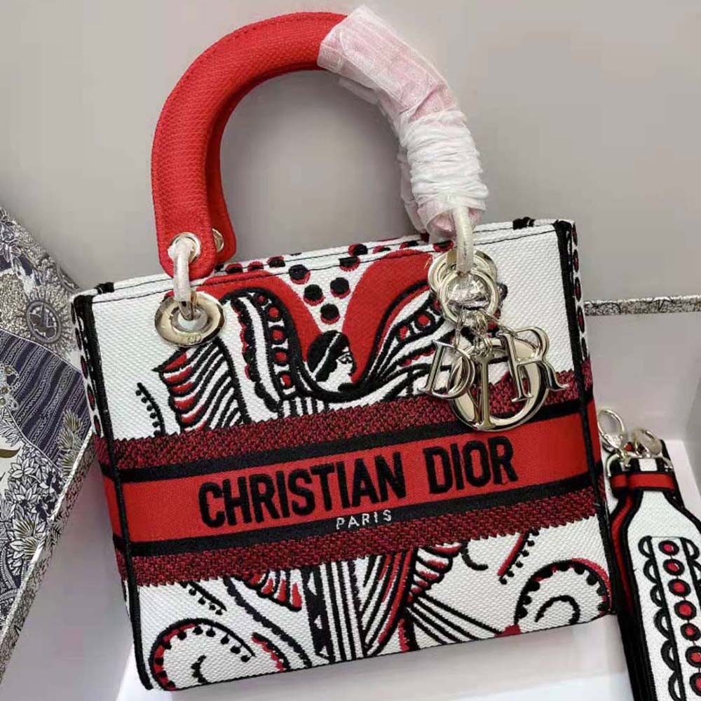 Dior Women Medium Lady D-lite Bag Latte Multicolor Cupidon Embroidery - image 5