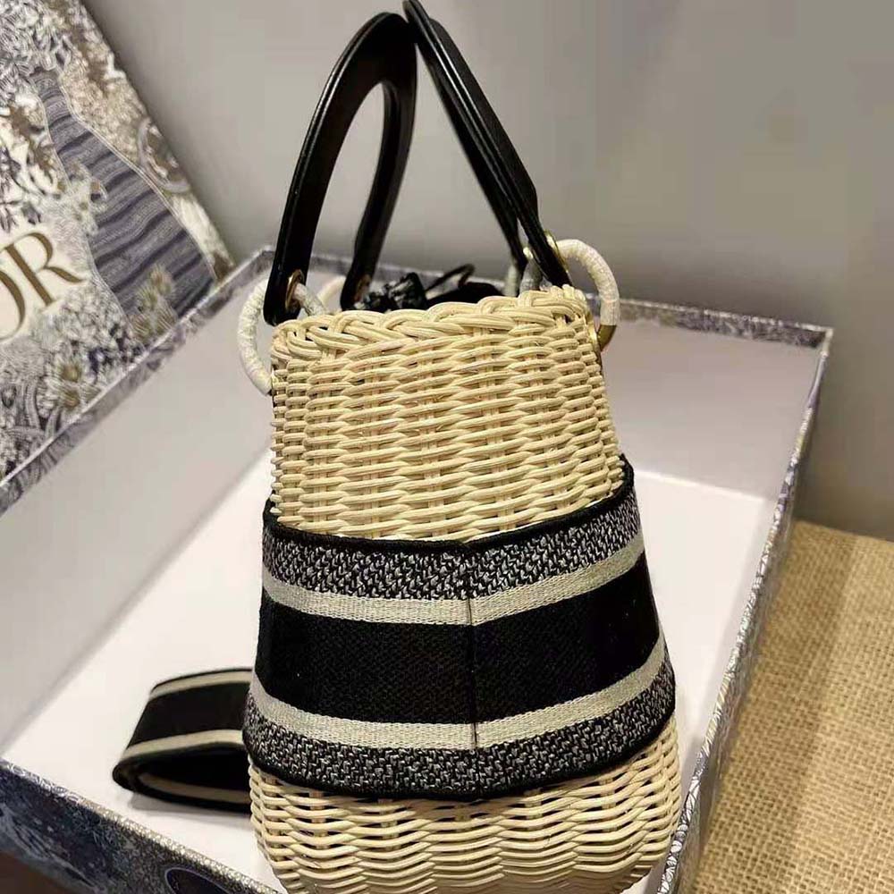Dior Women Medium Lady Dior Bag Natural Wicker and Navy Dior Oblique Jacquard - image 4
