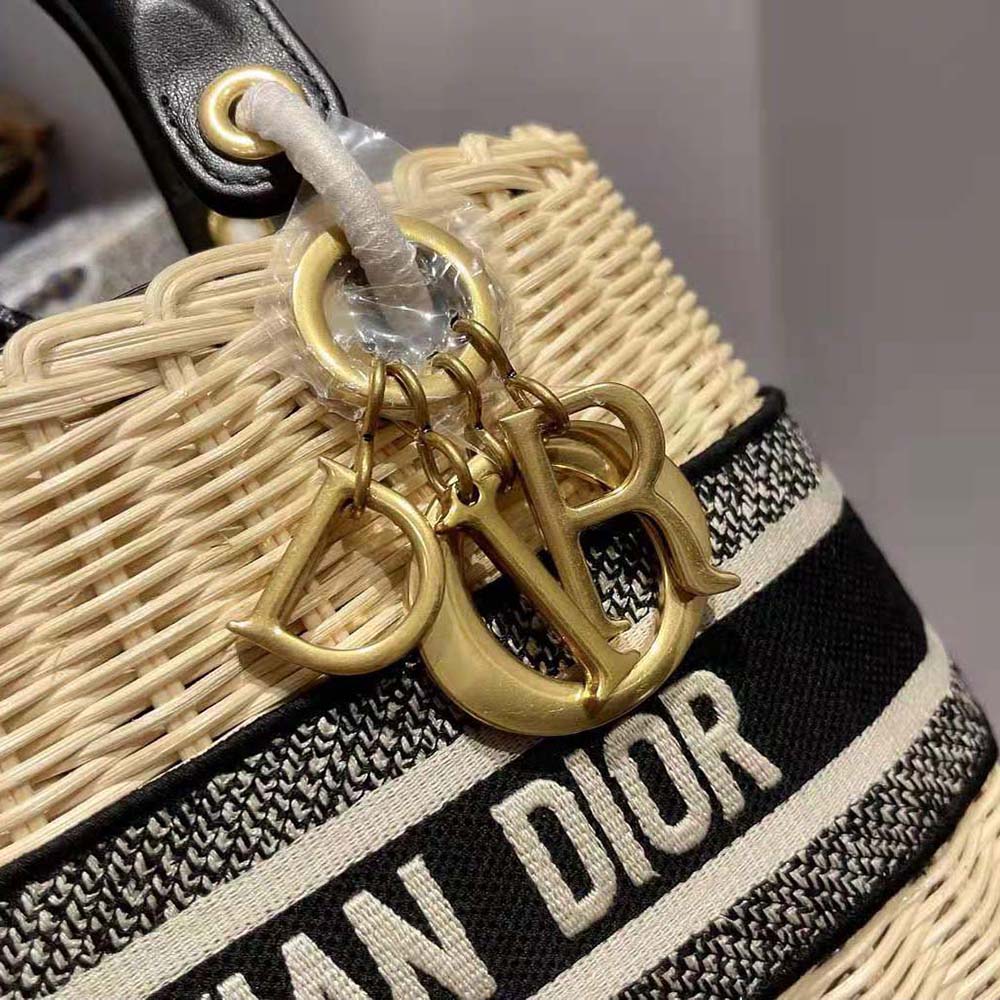 Dior Women Medium Lady Dior Bag Natural Wicker and Navy Dior Oblique Jacquard - image 8