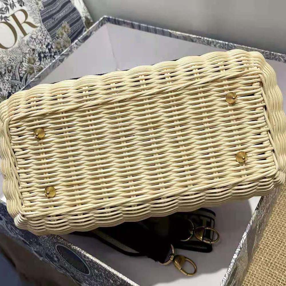 Dior Women Medium Lady Dior Bag Natural Wicker and Navy Dior Oblique Jacquard - image 6