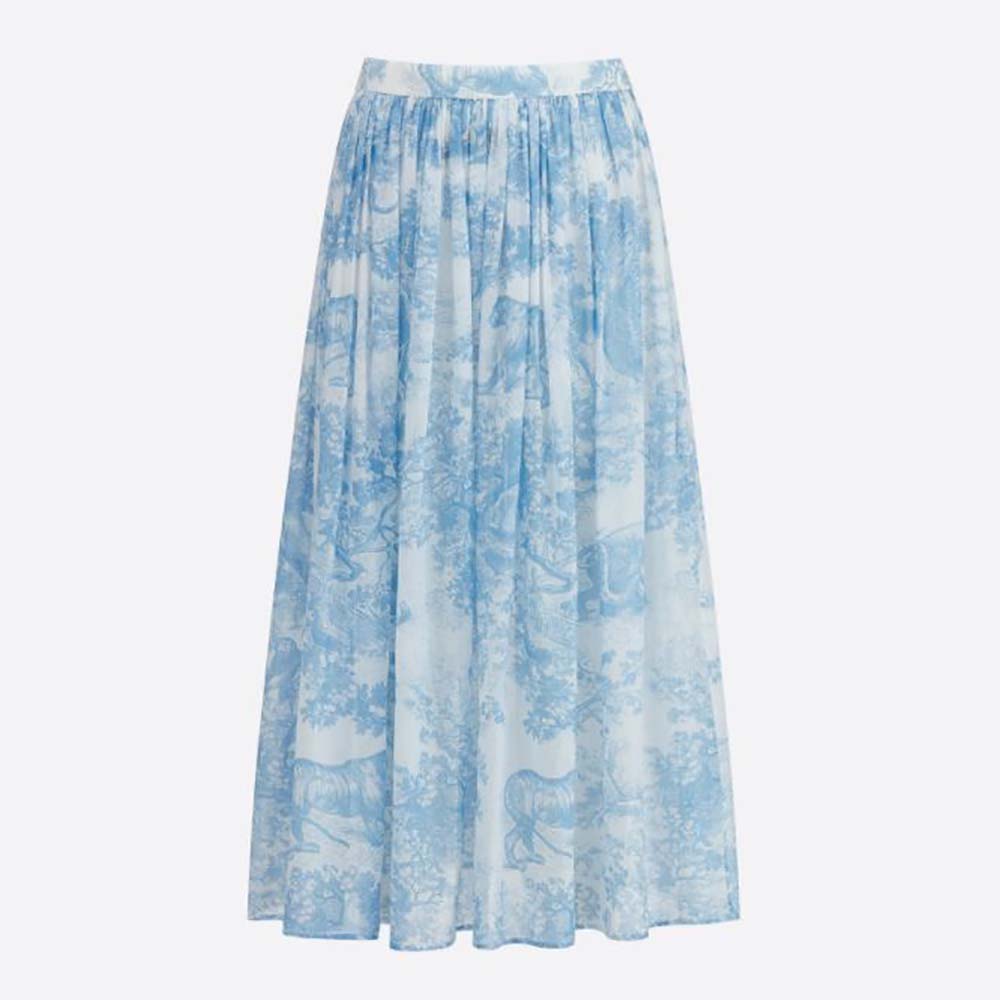 Front view of Dior Women Mid-Length Skirt Cornflower Blue Toile de Jouy Cotton Muslin