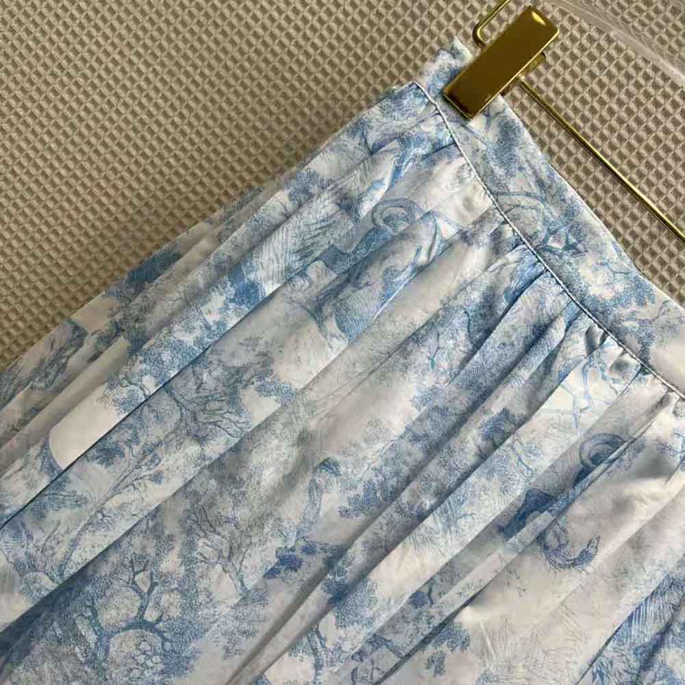Dior Women Mid-Length Skirt Cornflower Blue Toile de Jouy Cotton Muslin - image 8