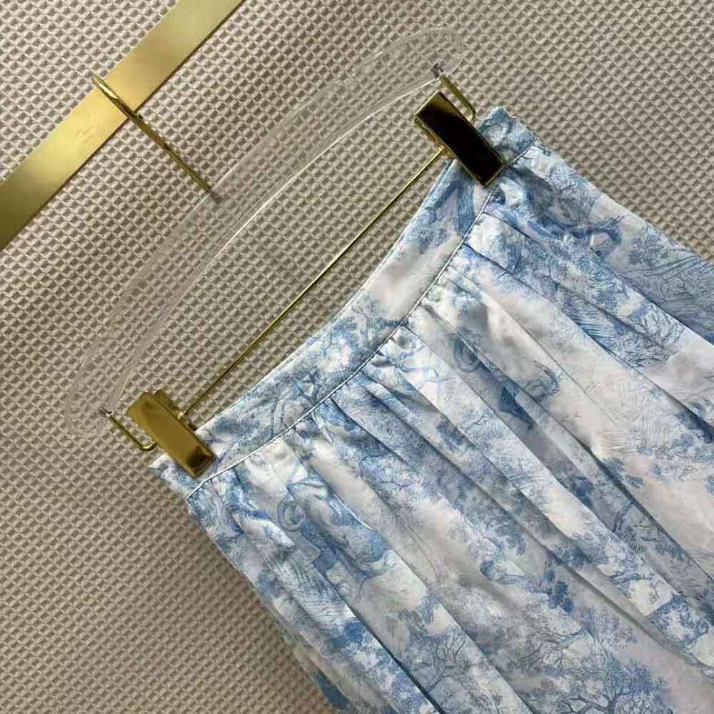 Dior Women Mid-Length Skirt Cornflower Blue Toile de Jouy Cotton Muslin - image 5