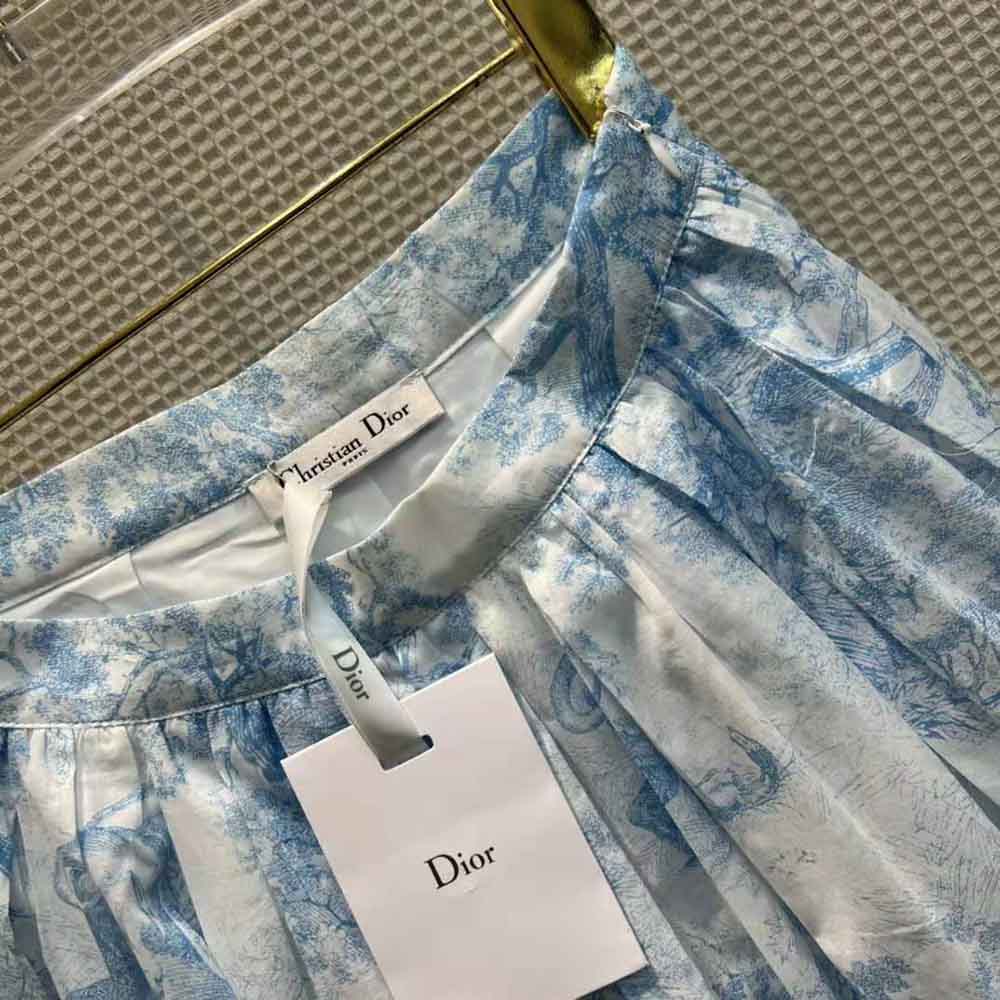 Dior Women Mid-Length Skirt Cornflower Blue Toile de Jouy Cotton Muslin - image 9